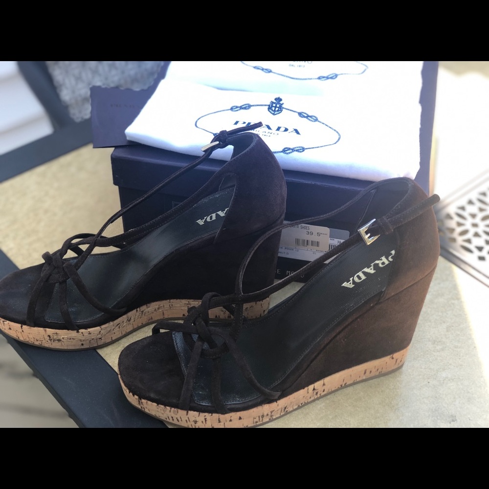 Prada Brown Wedge Sandals - Picture 2 of 8